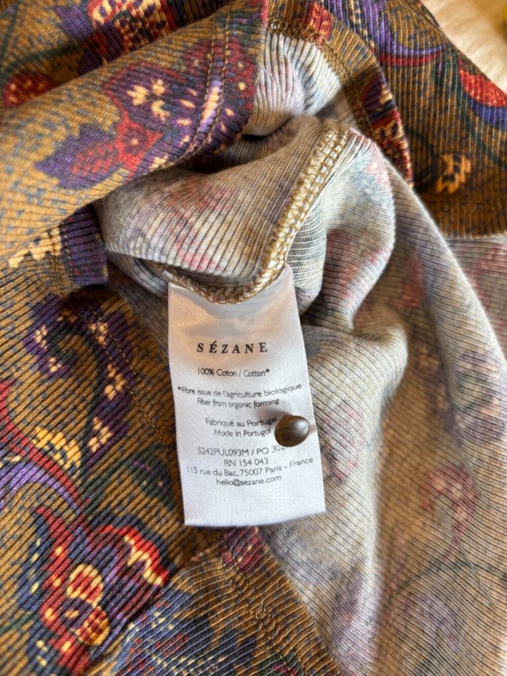 SEZANE PRINT LONG SLEEVE TOP IN 100% COTTON SIZE L - Picture 3 of 3